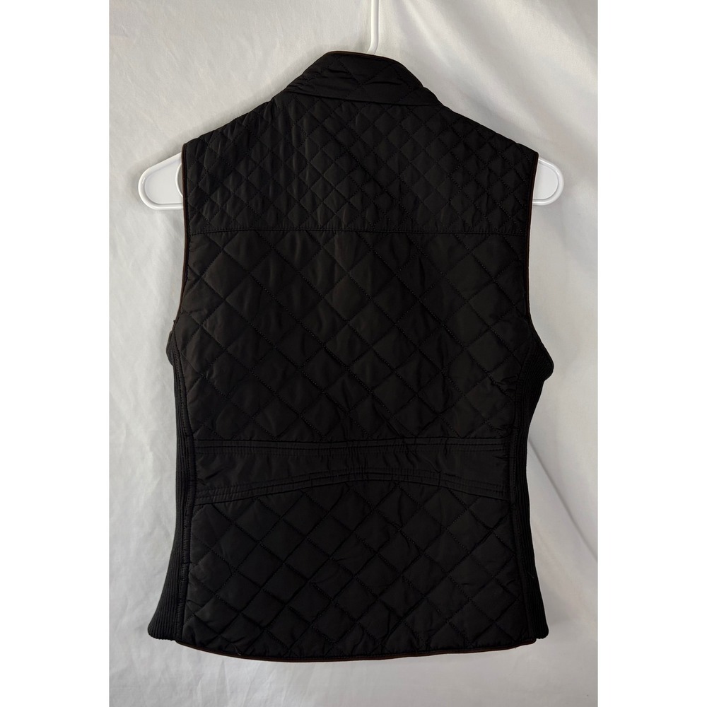 Love Tree Womens Quilted Puffer Vest Black Gold Zip Brown Trim Small Lightweight - Picture 10 of 10